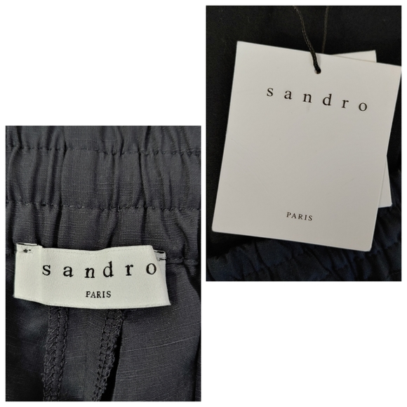 NWT Sandro Smart Cotton Linen Trousers Size US 34 EU 42 Navy Blue - Picture 15 of 15